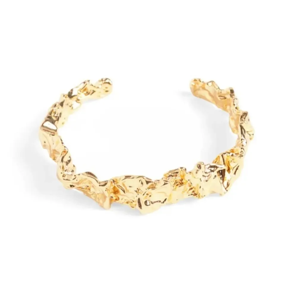 Amber Sceats Emery 24K Gold Plated Chunky Textured Cuff Bracelet Adjustable NWT